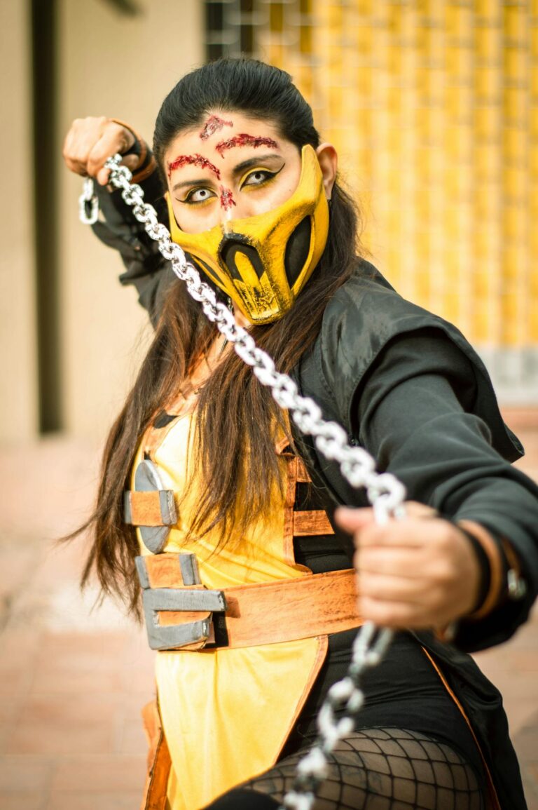 A Cosplayer Holding a Chain 